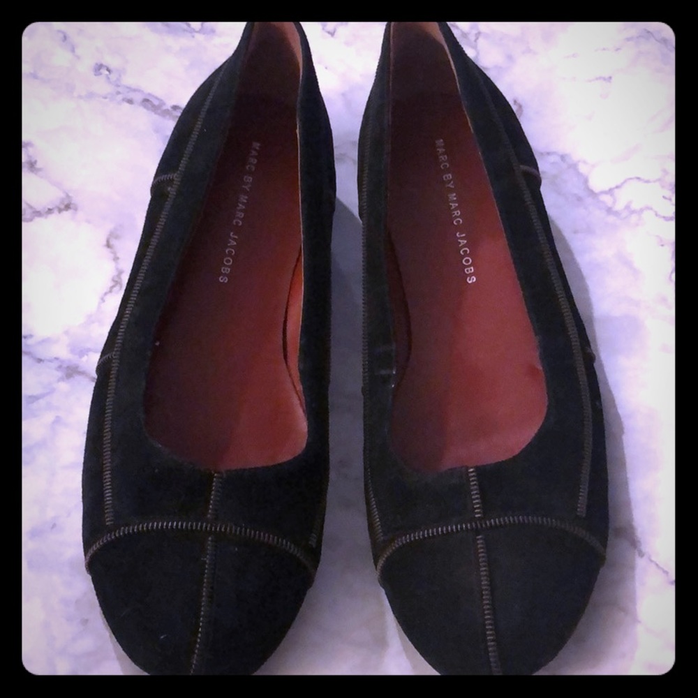 Marc by Marc Jacobs Black Suede Zipper Flats
